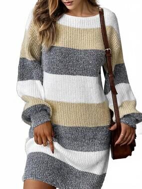 NEW 1 THE WOMAN drop shoulder sweater dress in grey multi